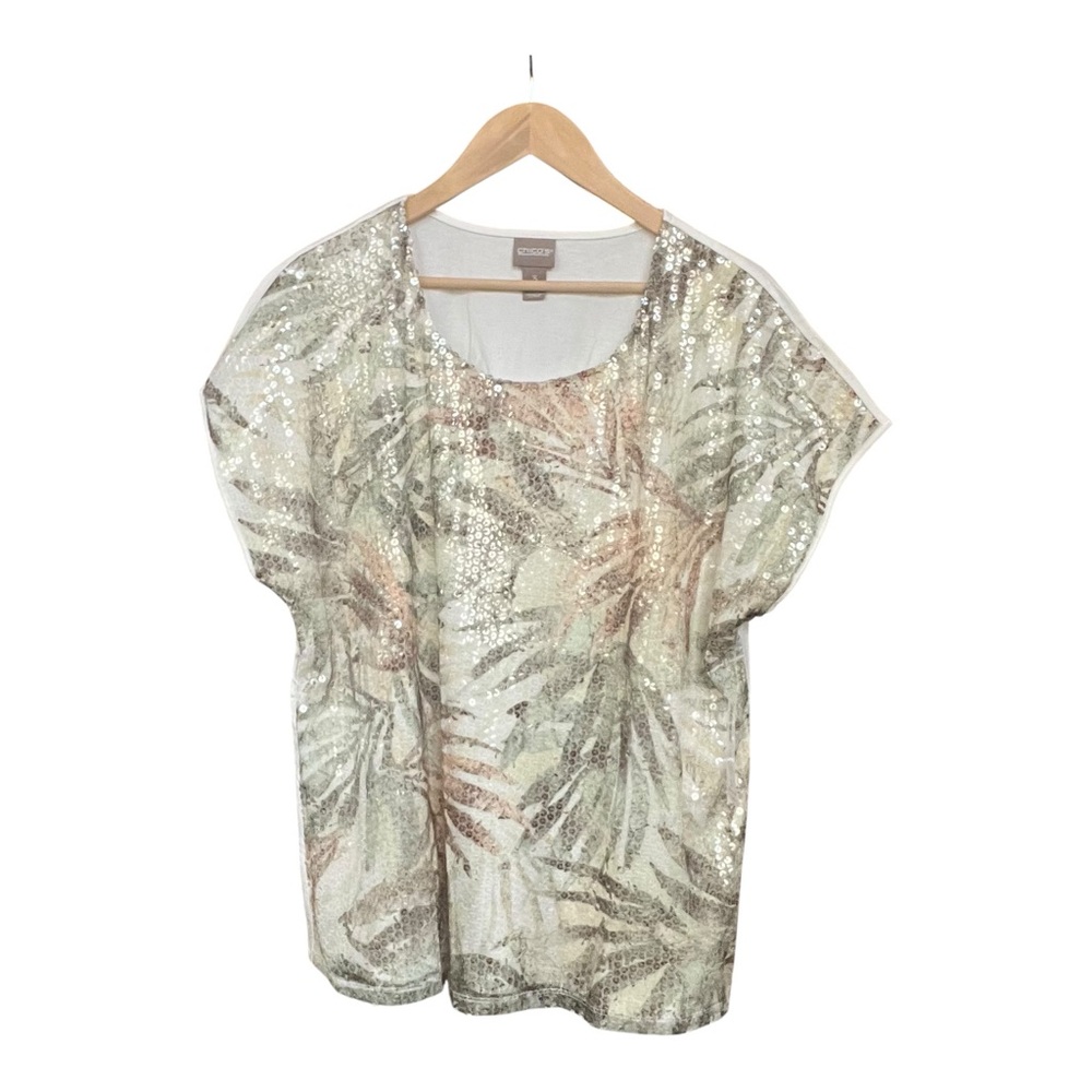 Chico's Batik Sequin Dolman Short Sleeved Knit Top - Size 3 (US 16)